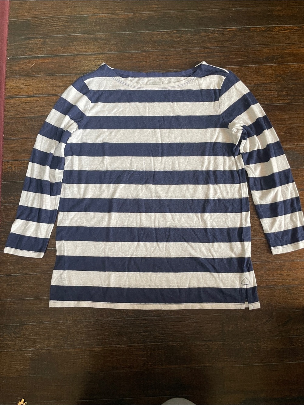 Old Navy Navy and White Boatneck Striped 3/4 Sleeve Top